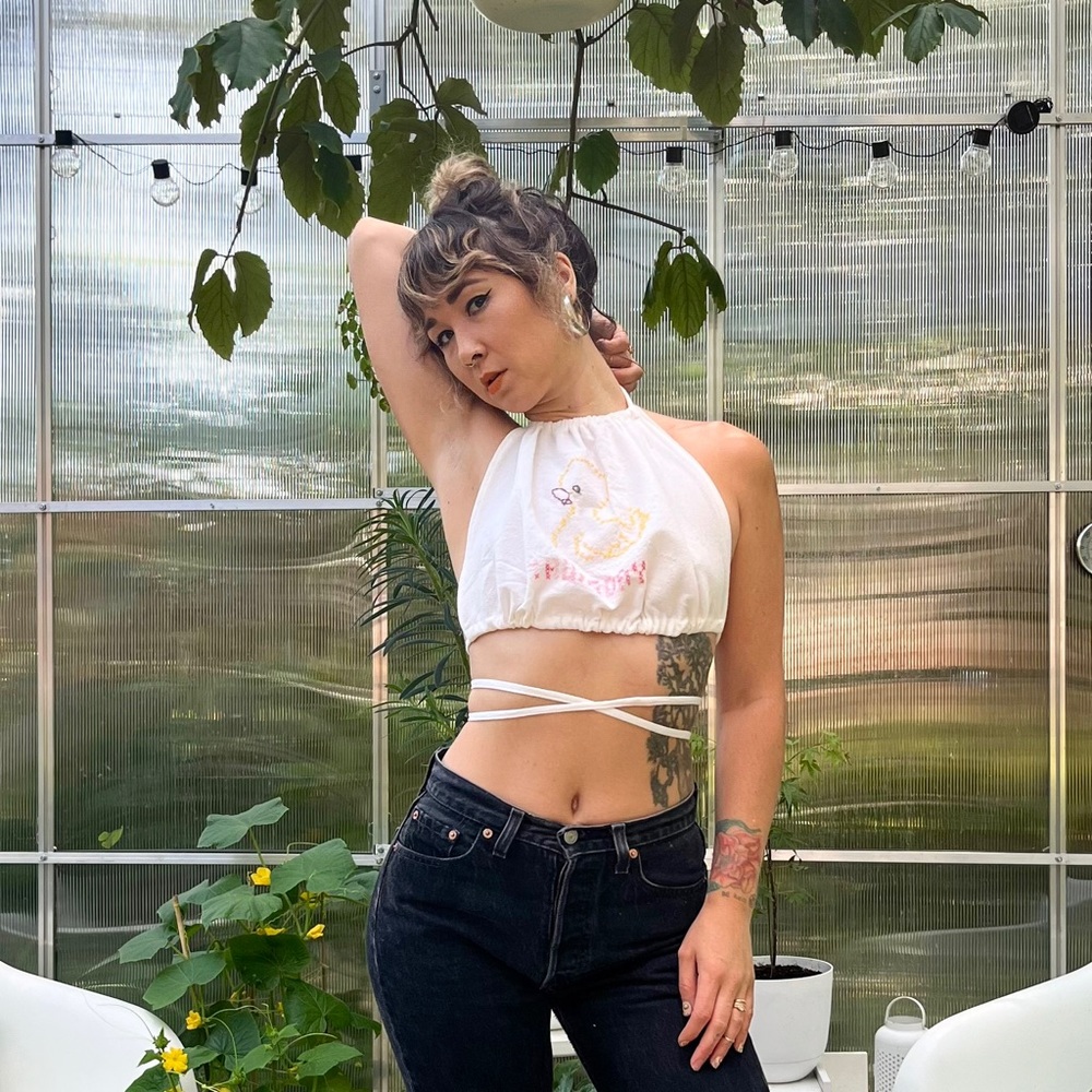 Handmade Embroidered Duck Cropped Halter